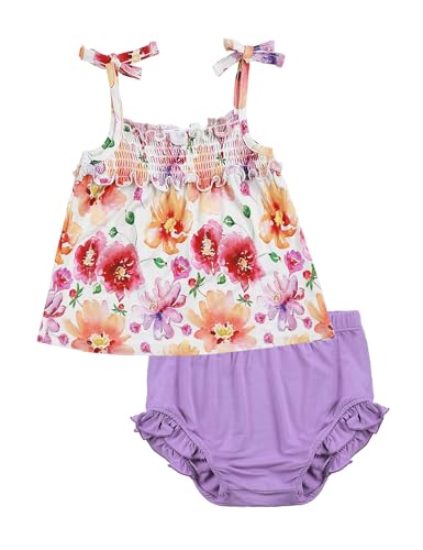 Infants Baby Girls 2 Piece Summer Outfits Set Smocked Tank Top and Bloomer Shorts Set 0 belly baby and beyond