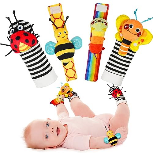 Infinno Baby Wrist Rattle Socks and Foot Finder Set Perfect Baby Toys for 0 12 Months Newborn Boys and Girls As Baby Shower Gifts Garden Bug Series 0 belly baby and beyond