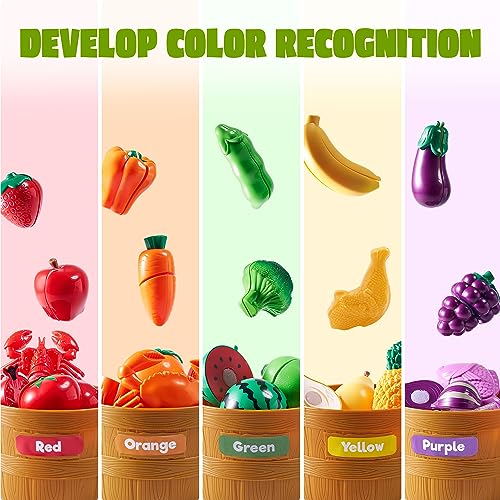 JOYIN Color Sorting Play Food Set Learning Toys for Boys Girls Cutting Food Toy Kitchen Accessories for Kids Toddler Sorting Fine Motor Skills Toy DaycarePreschool Educational Toys 0 0 belly baby and beyond