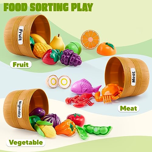 JOYIN Color Sorting Play Food Set Learning Toys for Boys Girls Cutting Food Toy Kitchen Accessories for Kids Toddler Sorting Fine Motor Skills Toy DaycarePreschool Educational Toys 0 1 belly baby and beyond