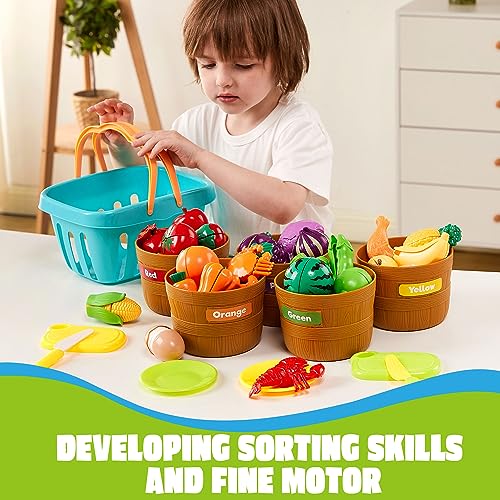JOYIN Color Sorting Play Food Set Learning Toys for Boys Girls Cutting Food Toy Kitchen Accessories for Kids Toddler Sorting Fine Motor Skills Toy DaycarePreschool Educational Toys 0 3 belly baby and beyond