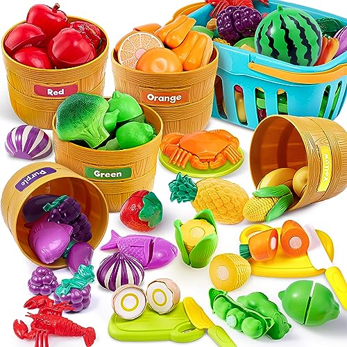JOYIN Color Sorting Play Food Set Learning Toys for Boys Girls Cutting Food Toy Kitchen Accessories for Kids Toddler Sorting Fine Motor Skills Toy DaycarePreschool Educational Toys 0 belly baby and beyond