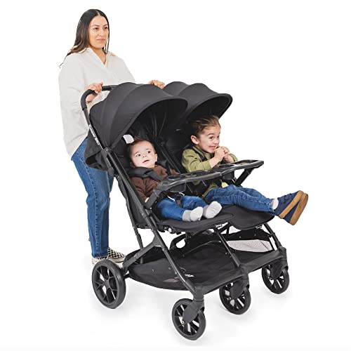 Joovy Kooper RS2 Lightweight Travel Double Stroller Featuring Dual Snack Trays One Handed Fold Multi Position Reclining Seats Adjustable Leg Rests and 2 Zippered Pockets for Storage 0 belly baby and beyond