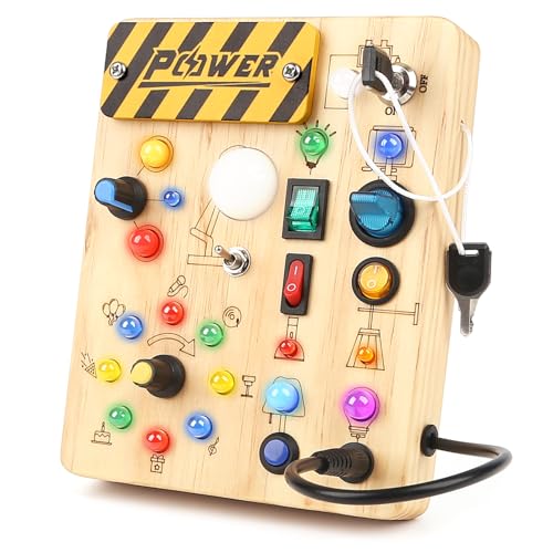 Joyreal Montessori Busy Board Wooden Sensory Toys for Toddler with LED Light Up Switch Baby Fidget Board Travel Toys for 18 Months 1 2 3 Year Old Boys Girls Toddler Toys Gifts 0 belly baby and beyond