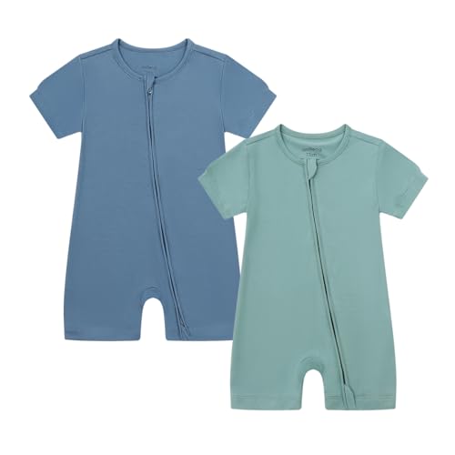 JunNeng Baby 2 Pack Rayon of Bamboo Romper Sleeper 2 Way Zipper Short Sleeve Jumpsuit Zipper Footless One piece 0 belly baby and beyond