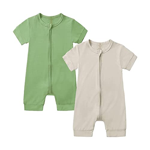 JunNeng Baby Boy Girl 2 Pack Rayon of Bamboo Summer Sleeper Infant Soft Short Sleeve Zipper Footless One piece Romper 0 belly baby and beyond