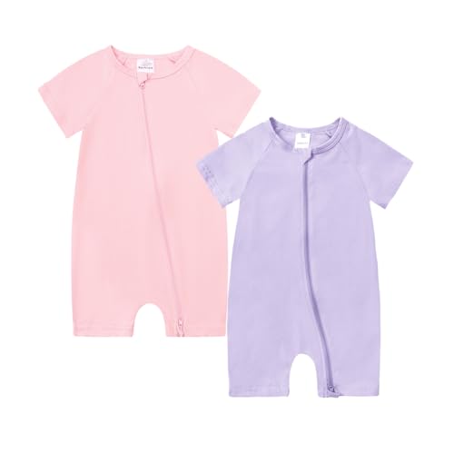 JunNeng Baby Boy Girl 2 Pack Short Sleeve Zipper Rompers Infant Cotton 2 way Zippers Comfy Summer Jumpsuit 0 belly baby and beyond