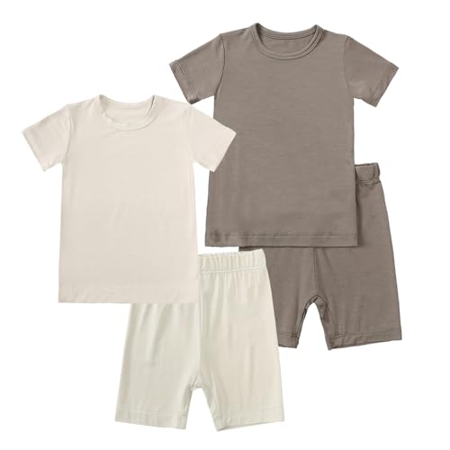 JunNeng Baby Toddler Rayon from Bamboo Pajamas SetsKid Boy Girl Solid Snug Fit Short Sleeve Summer Sleepwear 0 belly baby and beyond