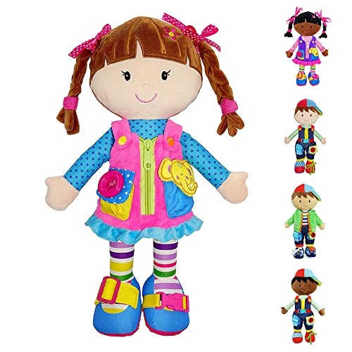 June Garden 155 Dressy Friends Belle Educational Stuffed Plush Doll for Kids and Toddlers 2 Years and Up Montessori Buckle Soft Toy 0 belly baby and beyond