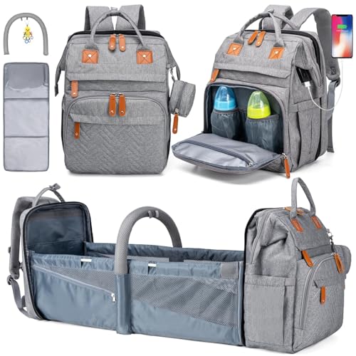 KABAQOO Diaper Bag Backpack Large Baby Diaper Bags for Boys Girls Baby Bag with USB Charging Port Multifunction Waterproof Travel Back Pack for Moms Dads Grey 0 belly baby and beyond