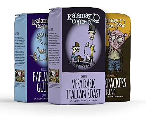 KALAMAZOO COFFEE COMPANY Whole Bean Coffee Variety Pack Backpackers Blend Loretta Papua New Guinea 12oz Bag 3 Pack 0 belly baby and beyond