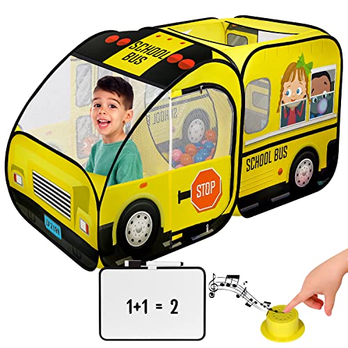 Kiddzery School Bus Pop Up Kids Play Tent Tents with Sound Play Button for Toddler Up Girls and Boys Magic Wheels Bus for Indoor Outdoor Pretend Toy Playhouse Playhouses for Toddlers 0 belly baby and beyond