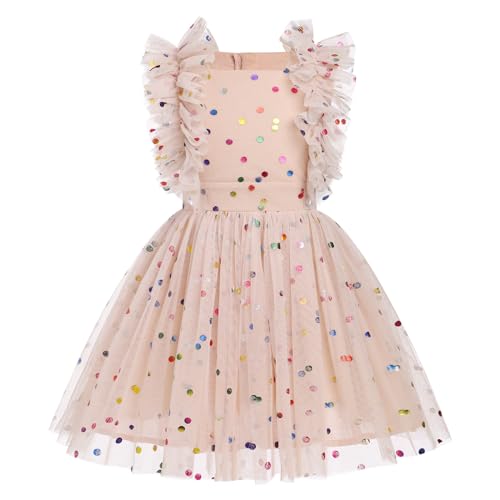 Kids Girls Confetti Birthday Princess Dress Ruffle Sleeve Boho Cake Smash Photo Shoot Outfit 3 10T 0 belly baby and beyond