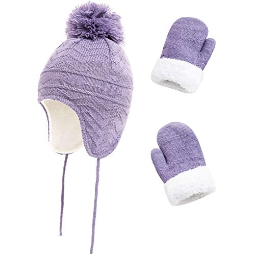 Kids Winter Beanie Hat Mittens Set Warm Fleece Hat Baby Toddler Knitted Hat Gloves for Boys Girls 0 belly baby and beyond