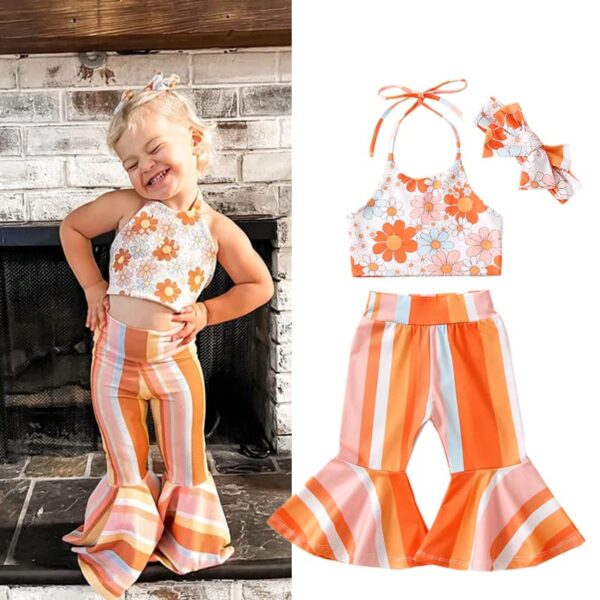 Kupretty Baby Girl Summer Clothes Toddler Bell Bottoms Outfits Flower Halter Crop Top Floral Flare Pants Clothing Set 0 0 belly baby and beyond