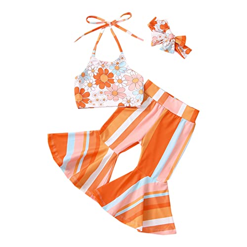 Kupretty Baby Girl Summer Clothes Toddler Bell Bottoms Outfits Flower Halter Crop Top Floral Flare Pants Clothing Set 0 belly baby and beyond