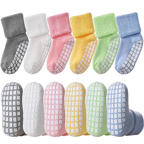 LANLEO Baby Girls Boys Non Slip Socks with Grips Toddler Kids Unisex Warm Thick Cotton Ankle Crew Socks with Grippers 0 belly baby and beyond