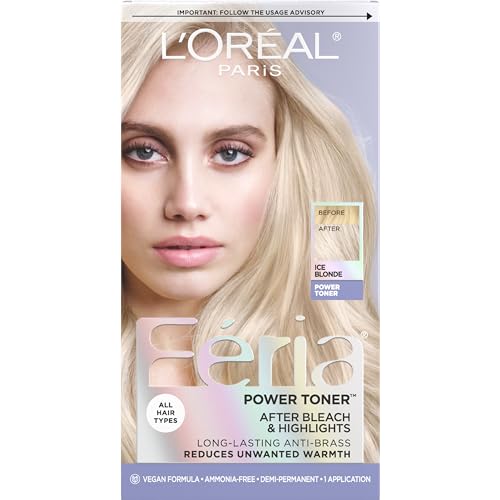 LOreal Paris Feria Long Lasting Anti Brass Power Hair Toner Ammonia Free Demi Permanent Hair Color Ice Blonde Hair Toner 1 Application 0 belly baby and beyond