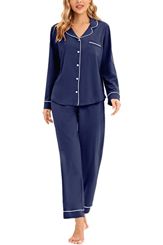 LUBOT 100 Cotton Pajamas for Women PJ Set Soft Button Down 2 Piece Set Knitted Long Sleeve Sleepwear Loungewear S XXL 0 belly baby and beyond