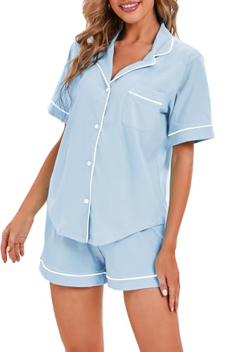 LUBOT 2024 Cotton Pajamas for Women Pajama Set Modal 2PC PJs Set Soft Button Cooling Summer Short Sleeve Sleepwear S XXL 0 belly baby and beyond