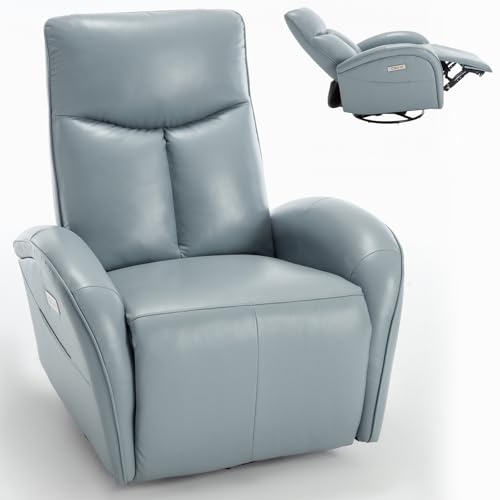 LUXLEN Genuine Leather Power Swivel Glider Recliner Chair with Lumbar Support Max Swivel Degree 270 Heavy Duty Motion Mechanism with USB and Type CBlue 0 belly baby and beyond