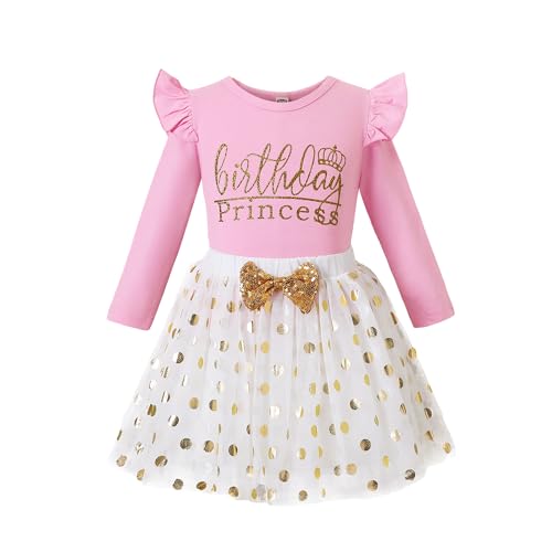 LYSMuch Toddler Baby Girls Birthday Outfits Princess Long Sleeve Shirt Mesh Tutu Skirt Set 0 belly baby and beyond