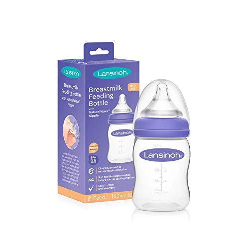 Lansinoh Momma Breastmilk Feeding Bottle with NaturalWave Slow Flow Nipple 5 Ounces 0 belly baby and beyond
