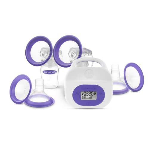 Lansinoh Smartpump 30 Double Electric Breast Pump Portable and Rechargeable Connects to Baby App Hospital Strength Suction for Breastfeeding Moms 0 belly baby and beyond