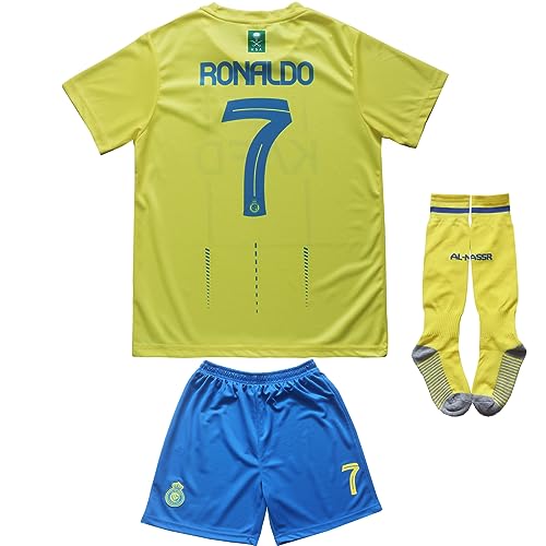 LeenBD 20232024 NASSR Riyadh Al 7 Kids Home Soccer Jersey Shirts Football Futbol Socks Set Youth Sizes 0 belly baby and beyond