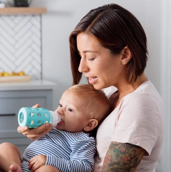 Lifefactory Glass Baby Bottles with Silicone Protection 2 Pack 4 oz Bottles Mint 0 2 belly baby and beyond