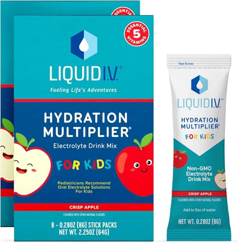 Liquid IV Hydration Multiplier Kids Crisp Red Apple Hydration Powder Packets Electrolyte Powder Drink Mix Convenient Single Serving Sticks Non GMO 8 Servings Pack of 2 0 belly baby and beyond