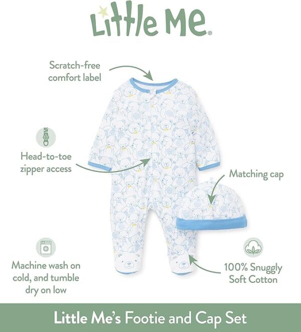Little Me Baby Boy Clothes 2 Piece Baby Sleeper and Cap Set 100 Cotton Footies with Full 2 way Zipper Baby Essentials 0 1 belly baby and beyond