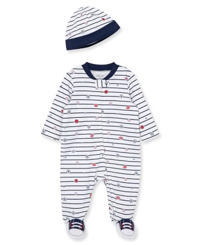 Little Me Baby Boy Clothes 2 Piece Baby Sleeper and Cap Set 100 Cotton Footies with Full 2 way Zipper Baby Essentials 0 belly baby and beyond