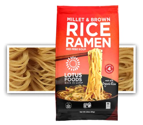 Lotus Foods Bulk Food Organic Millet Brown Rice Ramen Noodles with Red Miso Soup Gluten Free Easy to Cook Healthy Japanese Noodles with Instant Gourmet Broth 28 Oz Pack of 10 0 belly baby and beyond