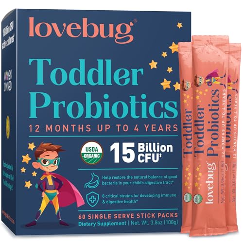 Lovebug Award Winning Probiotics Constipation Stomach Discomfort Softer Bowel Movements Easy to Take Powder Ages 12 Months to 4 Years 60 Packets 0 belly baby and beyond