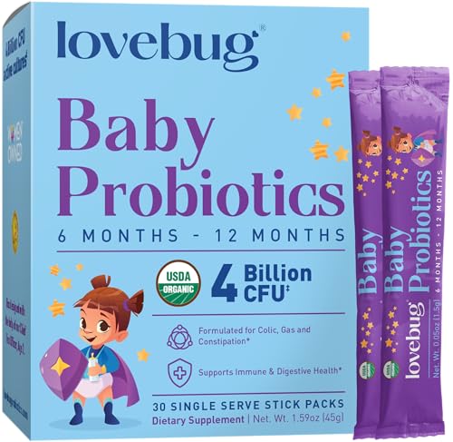 Lovebug Award Winning USDA Organic Probiotic for Babies Multi Strain 4 Billion CFU Easy to Take Powder Sugar Free Ages 6 12 Months 30 Packets 0 belly baby and beyond