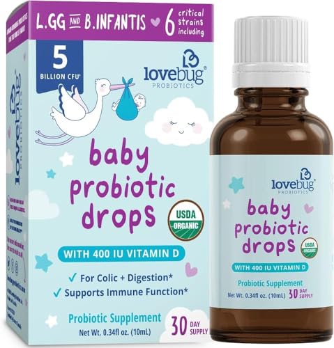 Lovebug Baby Probiotic Drops 0 12 Months Organic Probiotics for Babies Newborns Supports Baby Gas Colic Reflux Diarrhea and Infant Constipation Relief Sugar Free Tasteless Liquid 30ml 0 belly baby and beyond