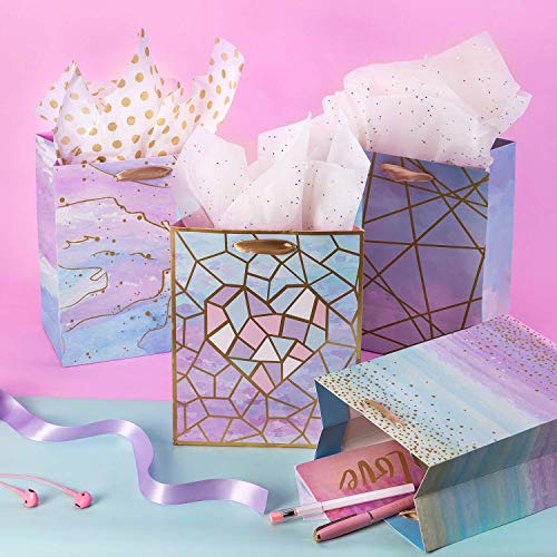 Loveinside Medium Size Gift Bags Colorful Marble Pattern Gift Bag with Tissue Paper for Shopping Parties Wedding Baby Shower Craft 4 Pack 7 X 4 X 9 0 2 belly baby and beyond