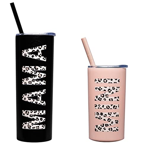 Lucky Love Mama Mini Stainless Steel Cups for Kids and Adults 3D Printed Leopard Insulated Tumblers with Lids and Straws Making This Mom Mug and Toddler Straw Cup Spill Proof Black and Blush 0 belly baby and beyond