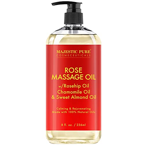 MAJESTIC PURE Rose Massage Oil Hydrating Calming Warming Relaxing Rejuvenating Body Oil Premium Grade Made with Natural Oils Skin Care for Men and Women Made in USA 8 fl oz 0 belly baby and beyond
