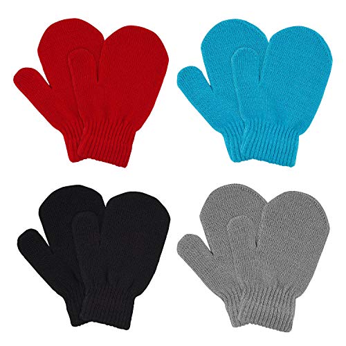 MENOLY 4 Pairs Toddler Magic Stretch Mittens Winter Warm Kids Knit Gloves for Little Girls Boys 0 belly baby and beyond