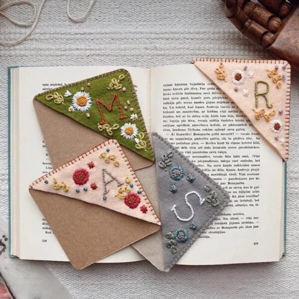MOTEERLLU Personalized Hand Embroidered Corner BookmarkFelt Triangle Page Stitched Handmade BookmarkUnique Cute Flower Letter Embroidery Bookmarks Accessories for Book Lovers 0 2 belly baby and beyond