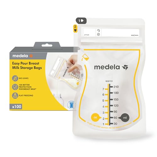 Medela Easy Pour Breastmilk Storage Bags 100 Count 210ml Disposable Leakproof Breast Milk Bags with Milk Protection Recyclable BPA Free 0 belly baby and beyond