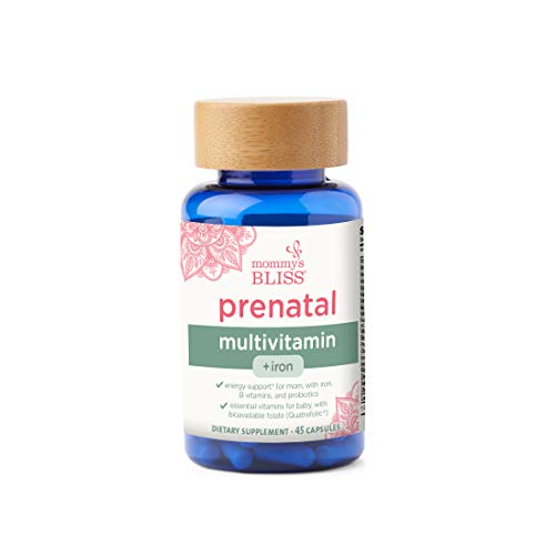 Mommys Bliss Prenatal Multivitamin with Iron and Folic Acid Supports Baby Development Mom Immune System Energy Levels w B Vitamins Probiotics Vegan Gluten Free 45 Servings 0 belly baby and beyond