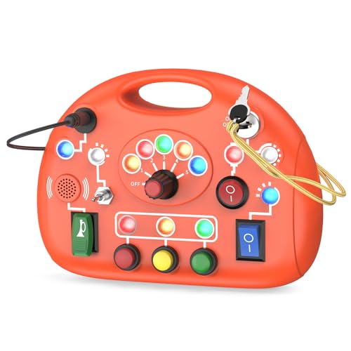 Montessori Busy Board for 1 Year Old Busy Board with LED Light Baby Sensory Board Toddler Travel Toys for Kids Preschool Learning Activities Boys Girls Birthday Orange 0 belly baby and beyond