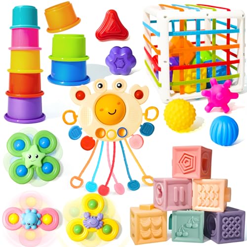 Montessori Toys for Babies 0 3 6 12 Months 6 in 1 Baby Toys 4 5 6 7 8 9 Month Old Baby Blocks Stacking Toys Infant Baby Sensory Development Learning Toys Gifts for 1 2 3 Year Old Boys Girls 0 belly baby and beyond