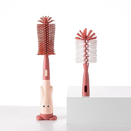Multifunctional Cleaning Brush Baby Bottle Brush Bottle Brush Cleaner Set Pink Silicone and Nylon Brush 0 belly baby and beyond