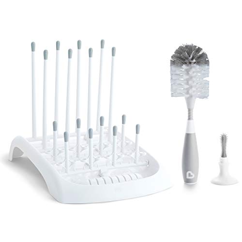 Munchkin Baby Bottle and Sippy Cup Cleaning Set Includes Countertop Drying Rack and Bristle Bottle Brush Grey 0 belly baby and beyond