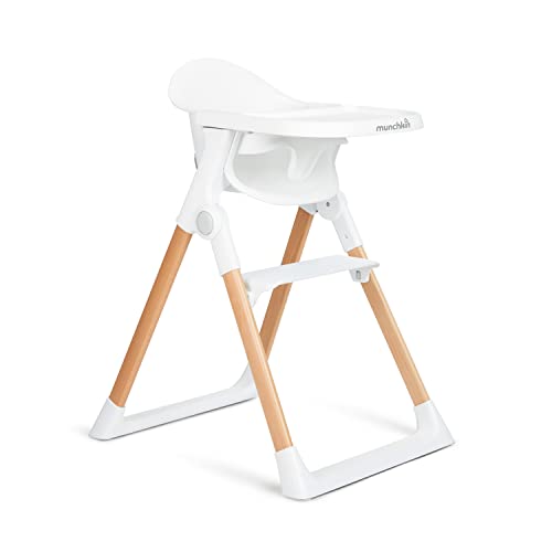 Munchkin Float Foldable Baby and Toddler High Chair Easy Clean Compact and Lightweight Great for Small Spaces White with Wooden Legs 0 belly baby and beyond