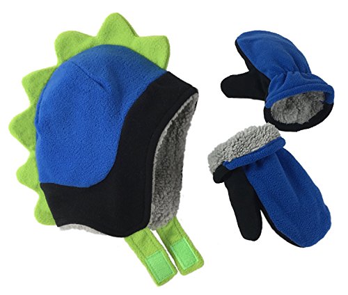 NIce Caps Toddler Baby Boys Hat Mitten Set Kids Dino Fleece Gloves Warm Sherpa Lined 0 belly baby and beyond